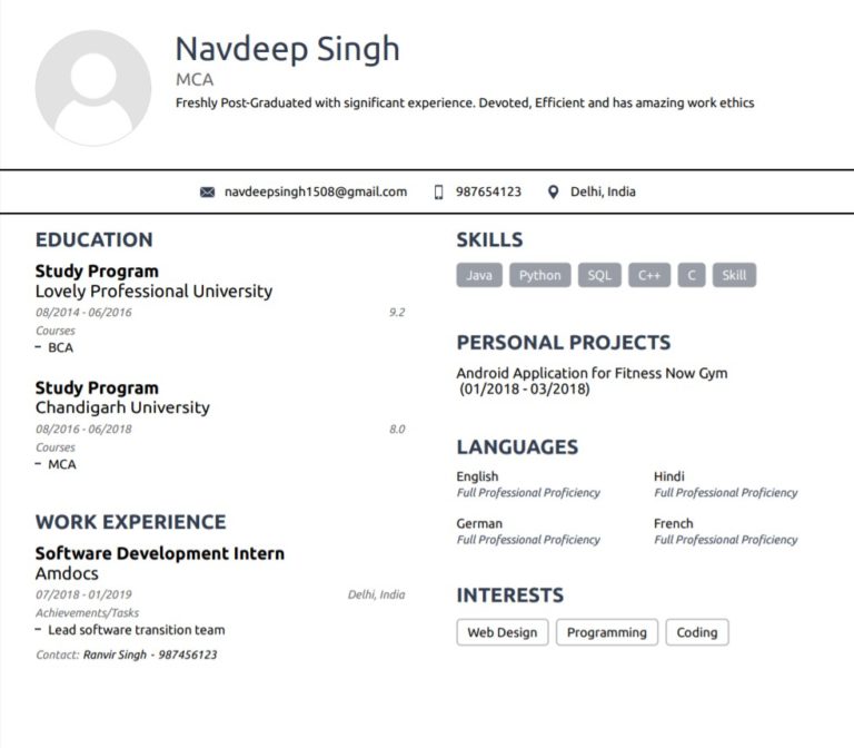 Resume For Mca Freshers Sample Resumes And Templates 8394