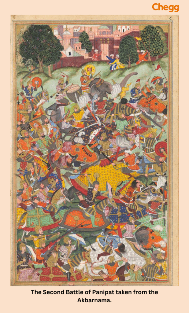 1590s painting by Kankar of the Second Battle of Panipat, taken from the Akbarnama