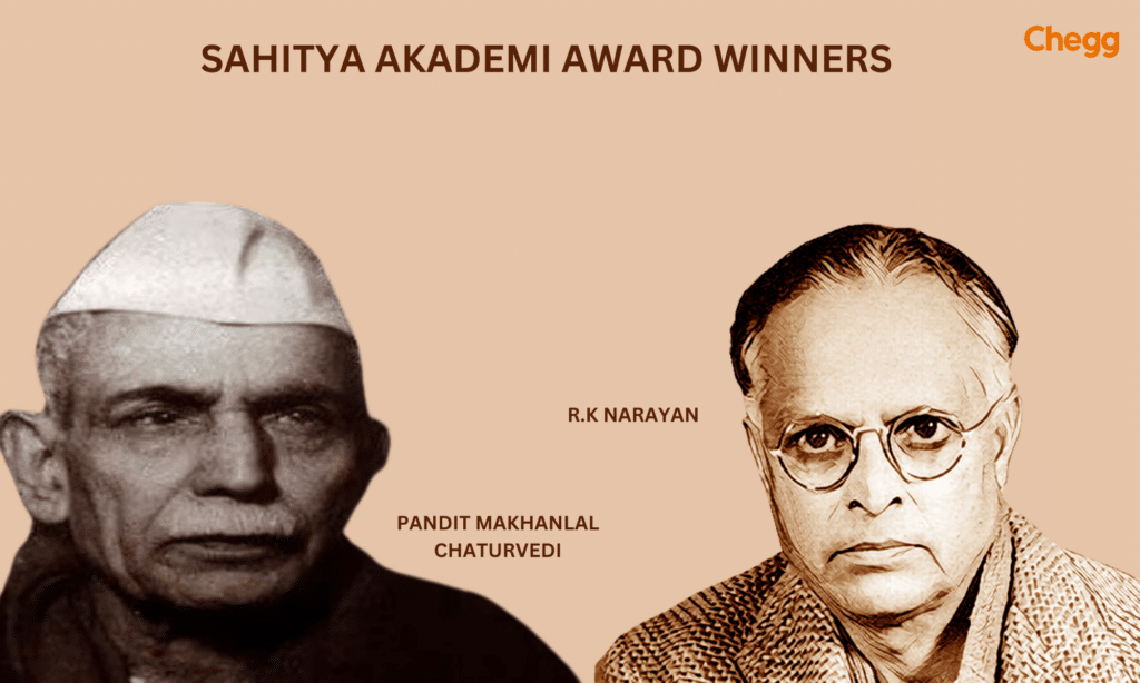 Sahitya akademi award winners Pandit Makhanlal Chaturvedi and R.K Narayan