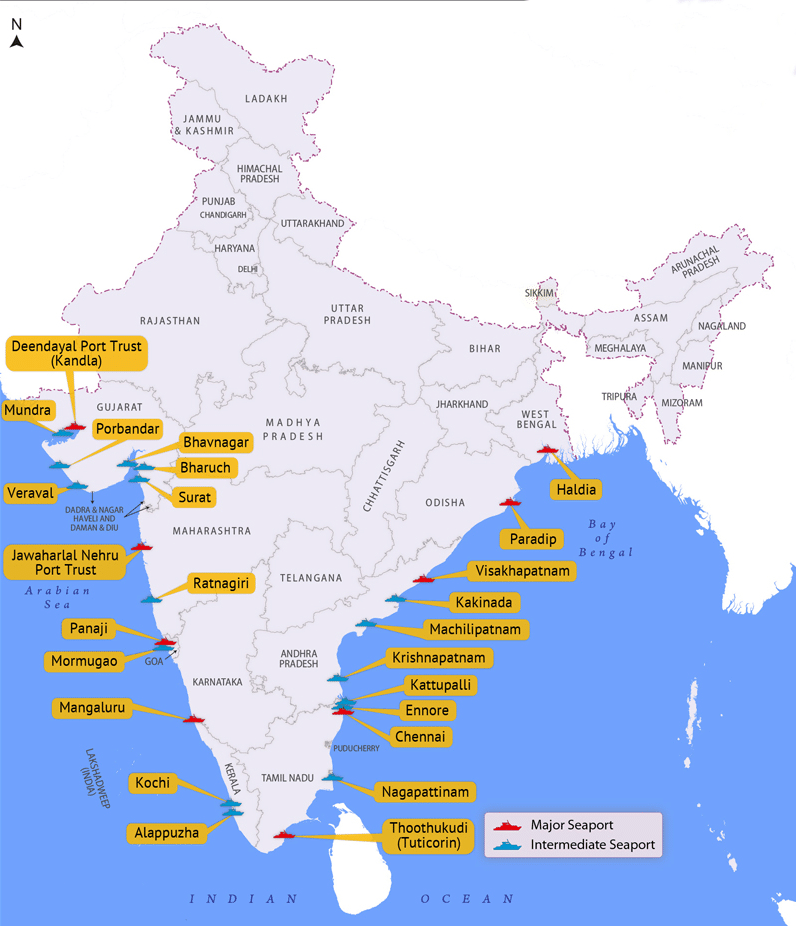 Major Ports in India Map