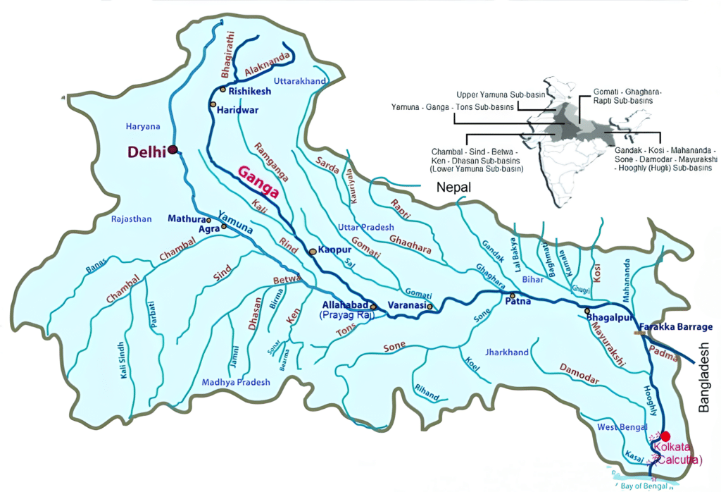 Ganga River Map with Tributaries