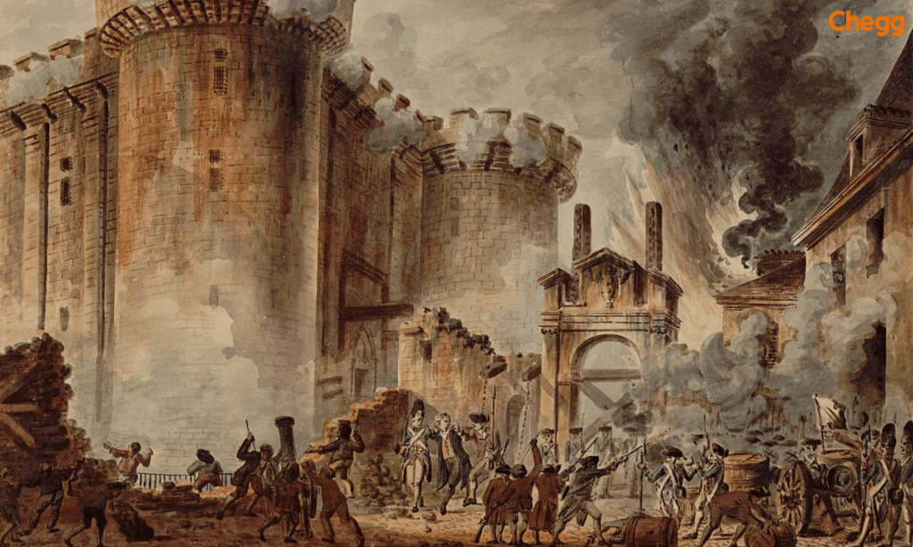 Painting of the storming of the Bastille during the impact of french revolution