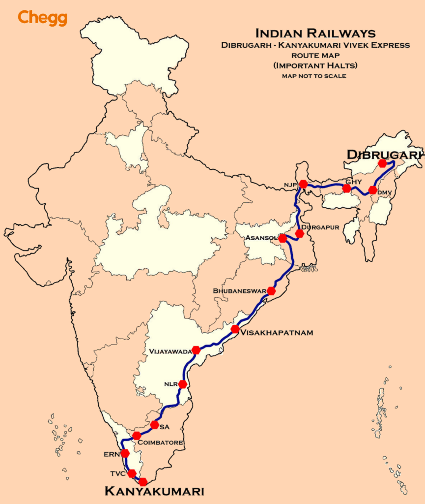 Vivek Express, the longest train route in India