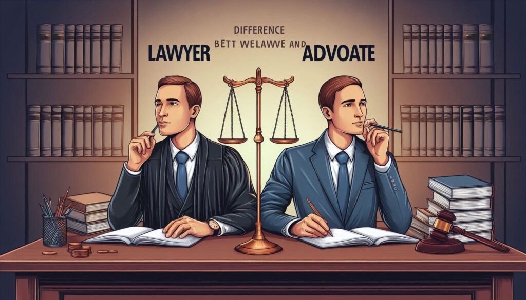 Digital illustration of Difference Between Lawyer and Advocate