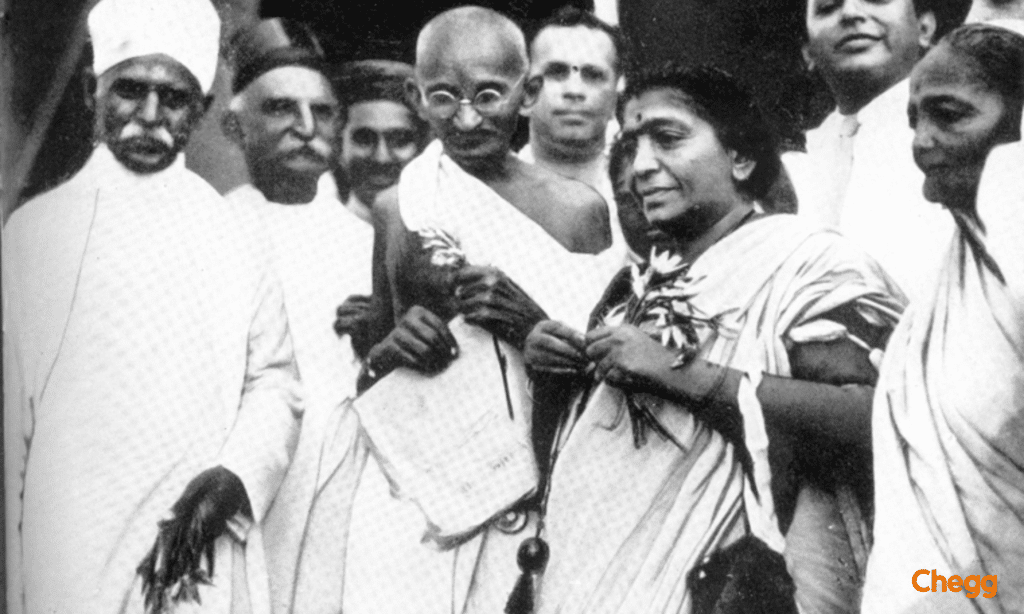 Mahatma Gandhi and Sarojini Naidu during the Salt Satyagraha